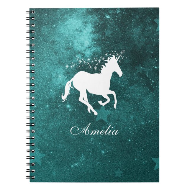 Carnet personnalisé Unicorne turquoise (Devant)