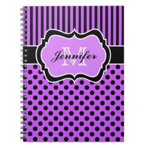 Carnet Personnalisé violet noir blanc Pois rayés