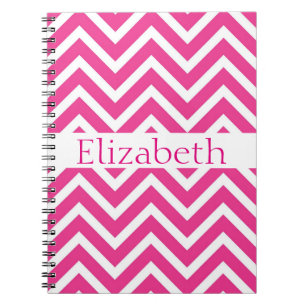 Carnet Personnalisé Zigzag Chevron Motif rose blanc
