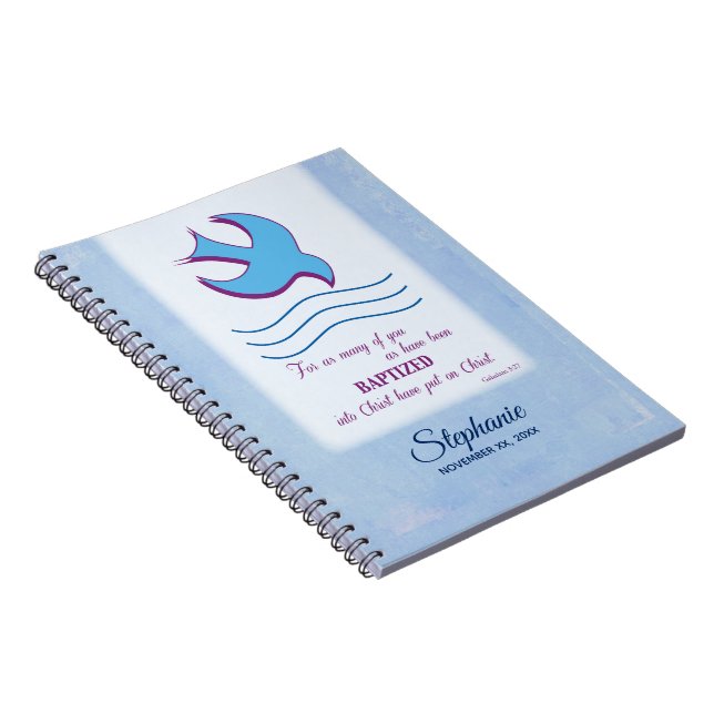Carnet Personnaliser, Adulte Baptême Dove on Blue (Côté Droit)