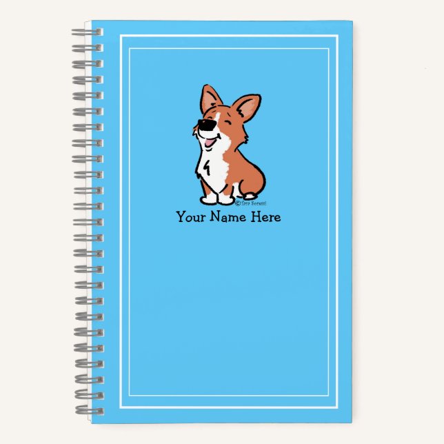 Carnet Personnaliser Cartoon Corgi Cute Turquoise Simple  (Recto)