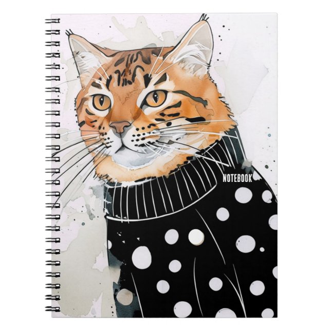 Carnet PERSONNALISER : Chat en Polkadot noir | (Devant)