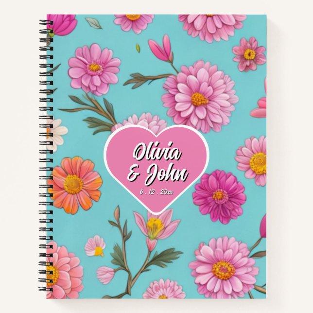 Carnet Personnaliser les marguerites florales roses fleur (Devant)