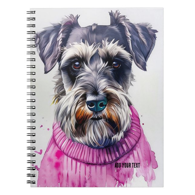 Carnet PERSONNALISEZ Chien Schnauzer mignon en pull rose  (Devant)