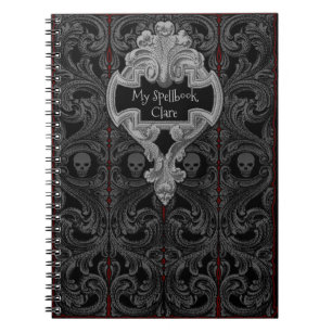 Carnet Personnalisez Goth Grey Ornement & Skull Spellbook