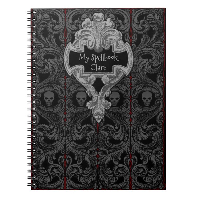 Carnet Personnalisez Goth Grey Ornement & Skull Spellbook (Devant)