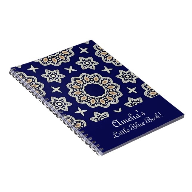 Carnet Personnalisez Navy Blue White & Gold Mandala Dot A (Côté Droit)