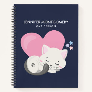 Carnet Personne Chat Texte mignon Blanc Kitty Chat Dormir