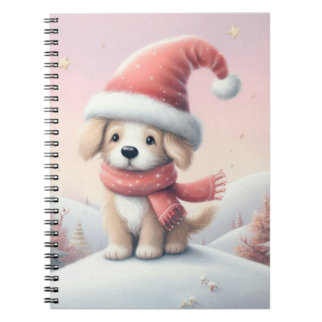 Carnet Petit chiot de Noël en chapeau santa (Devant)