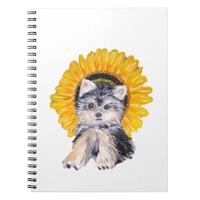 Carnet Petit chiot du Yorkshire mignon chien & tournesol  (Devant)