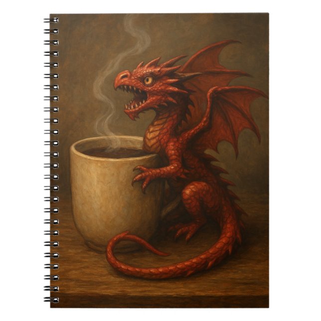 Carnet Petit dragon de café serrant une tasse amusante ar (Devant)