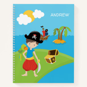 Carnet Petit garçon pirate avec trésor et perroquet