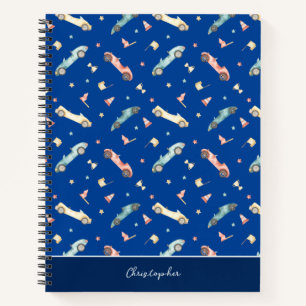 Carnet Petit garçon voiture de course motif aquarelle sur
