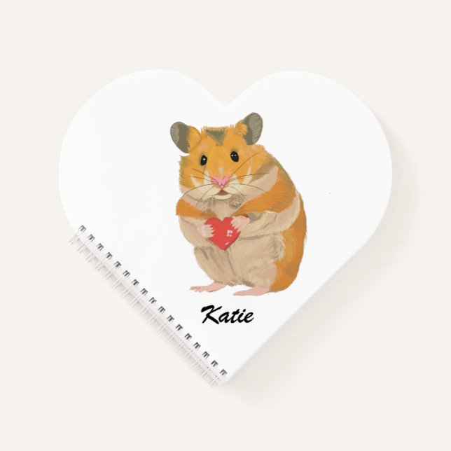 Carnet Petit Hamster mignon tenant le coeur modifiable (Devant)
