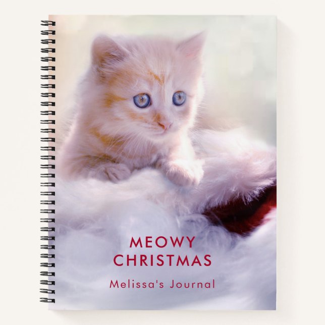 Carnet Petit Kitten reposant sur un chapeau de Noël Meowy (Devant)