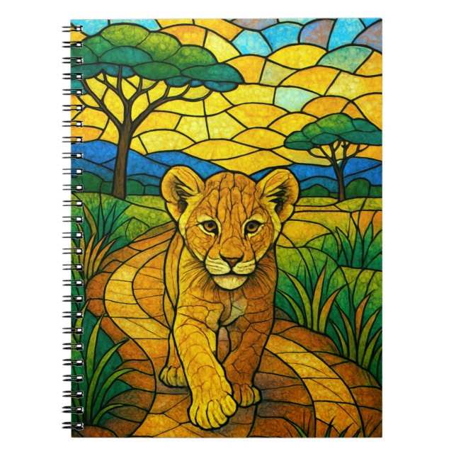 Carnet Petit lion à la Savanah, vitraux (Devant)
