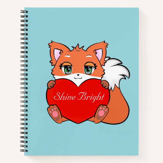 Carnet Petit renard mignon tenant un coeur (Devant)