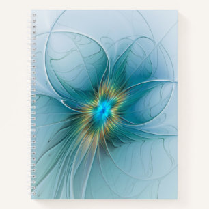 Carnet Petite Beauté Moderne Bleu Or Fractal Art Flower
