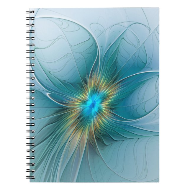 Carnet Petite Beauté Moderne Bleu Or Fractal Art Flower (Devant)