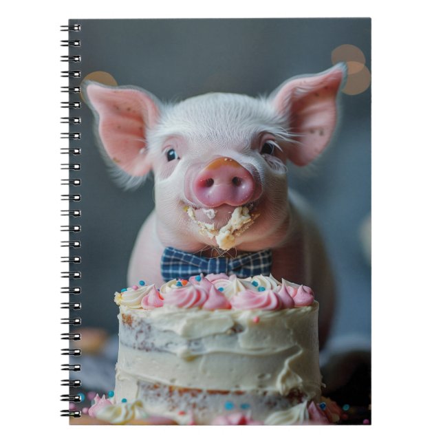 Carnet Petite colle de porc sur un gâteau d'anniversaire (Devant)