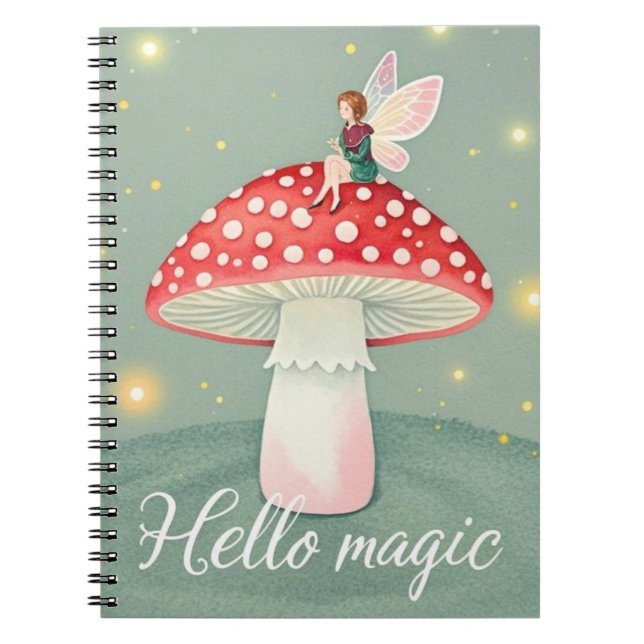 Carnet Petite fée perchée sur le champignon et brillante (Devant)