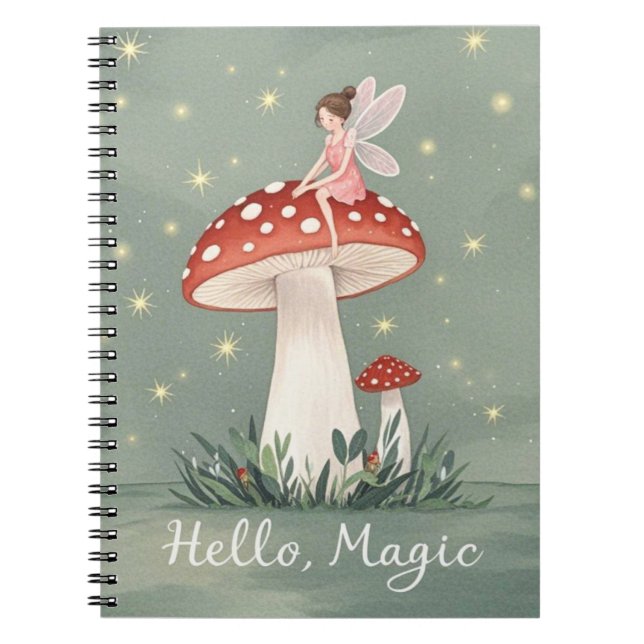 Carnet Petite fée perchée sur le champignon et brillante (Devant)