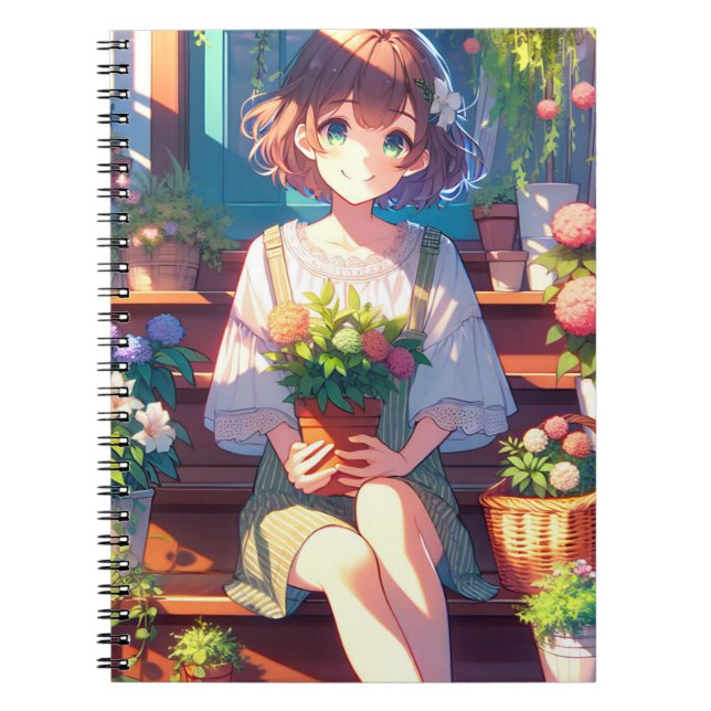 Carnet Petite fille Anime tenant un Plante (Devant)
