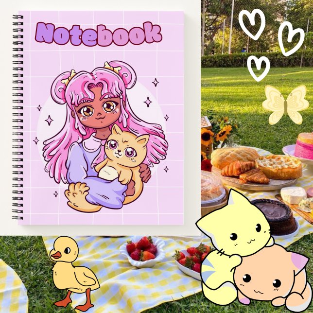 Carnet Petite fille avec chat 🌸 😺 🥨 ✨ (Créateur téléchargé)