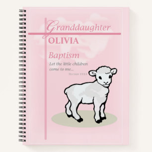 Carnet Petite-fille Baptême Agneau rose Personnalisé