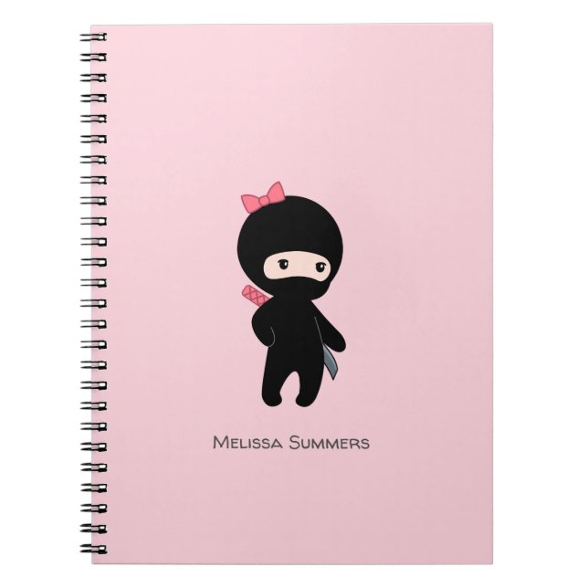 Carnet Petite fille Ninja Nom personnalisé sur rose (Devant)