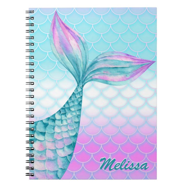 Carnet Petite fille rose Turquoise sirène échelles person (Devant)