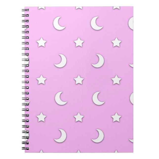 Carnet Petites étoiles blanches et lunes sur fond rose (Devant)