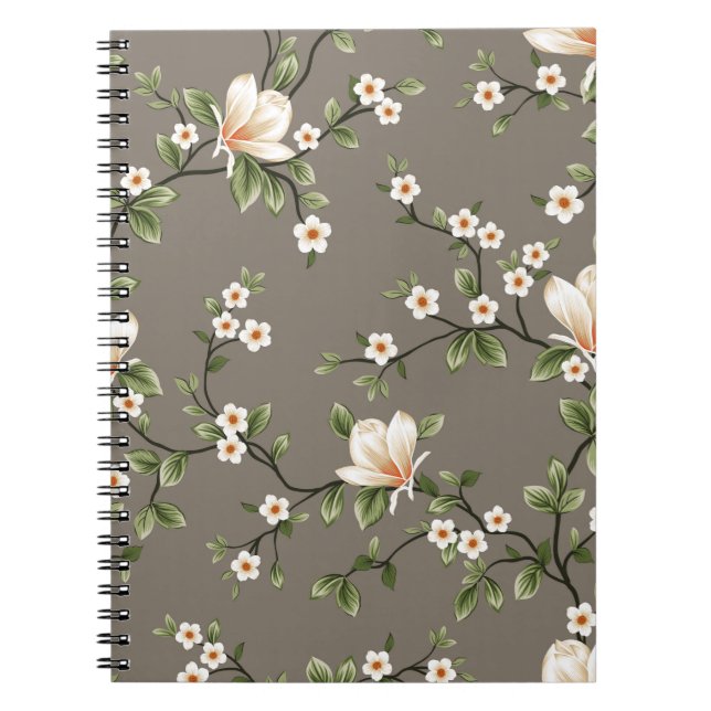 Carnet petites fleurs ramassées avec motif feuille vert o (Devant)