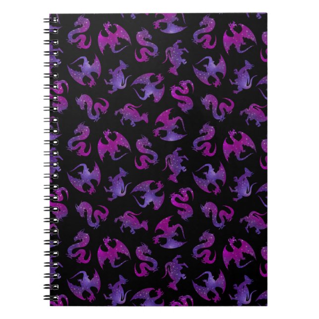 Carnet Petits dragons de l'espace roses et violets (Devant)