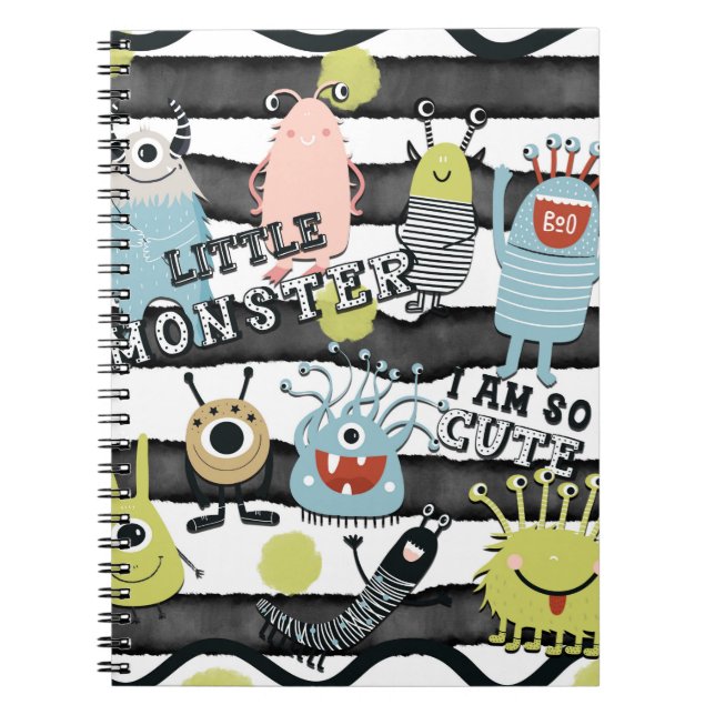 Carnet Petits Monstres Mignons Rayure Moderne Aquarelle É (Devant)