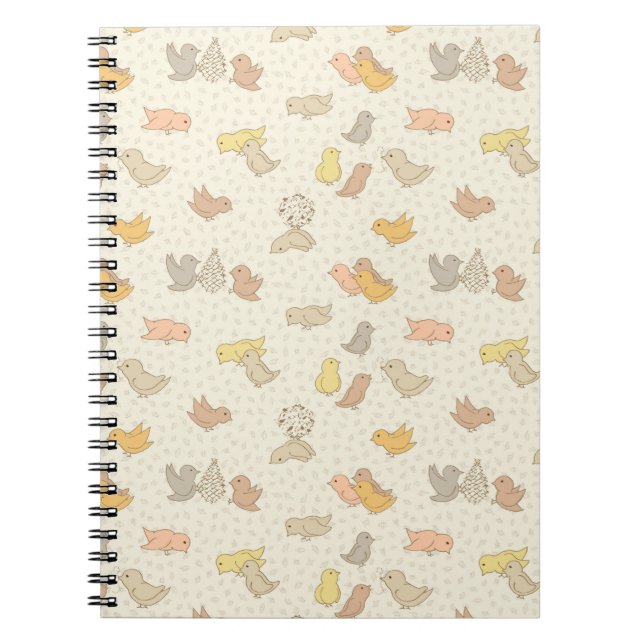 Carnet Petits oiseaux et plumes sur beige - motif.    (Devant)