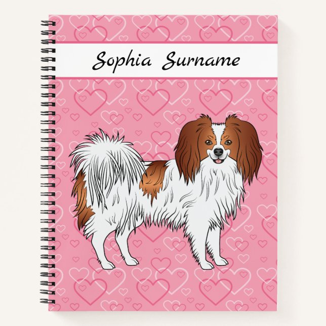 Carnet Phalène Rouge Et Blanc Chien Mignon Sur Coeurs Ros (Devant)