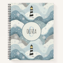 Phare avec Vagues Icy Hiver Monogramme Nautique