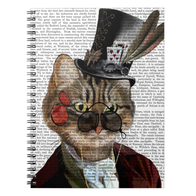 Carnet Phileas Feline Steampunk Chat et chapeau supérieur (Devant)