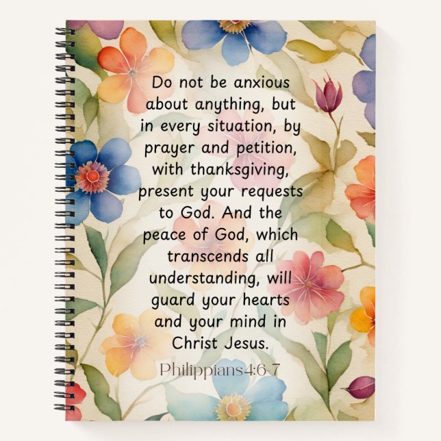 Carnet Philippiens 4:6-7 Bible chrétienne Verse Aquarelle (Devant)