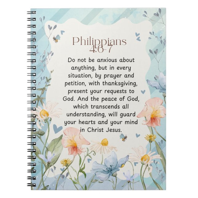 Carnet Philippiens 4:6-7 Verset de la Bible chrétienne Aq (Devant)