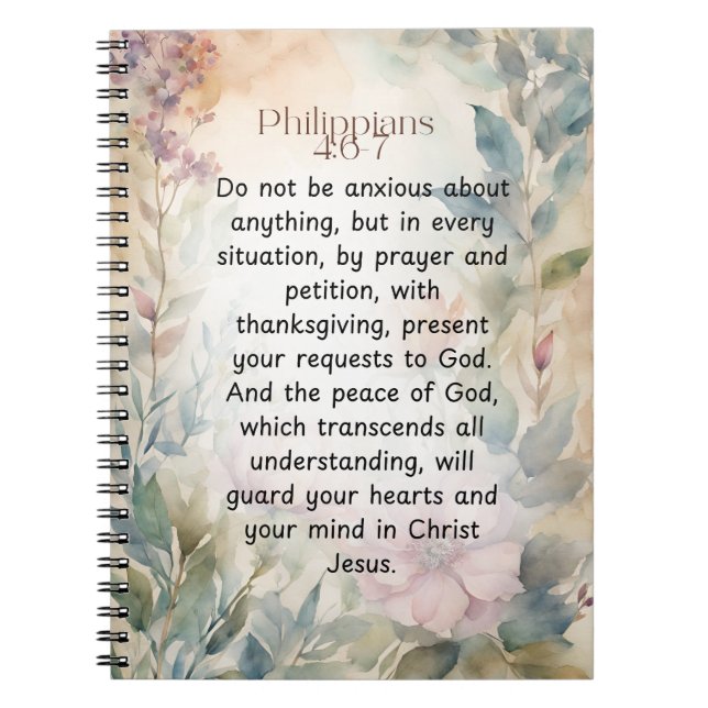 Carnet Philippiens 4:6-7 Verset de la Bible chrétienne Aq (Devant)