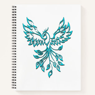Carnet Phoenix bleu se lève sur blanc