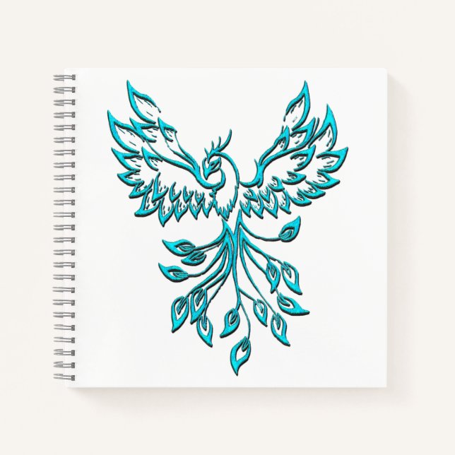 Carnet Phoenix Bleu se Lève sur Fond Blanc (Devant)