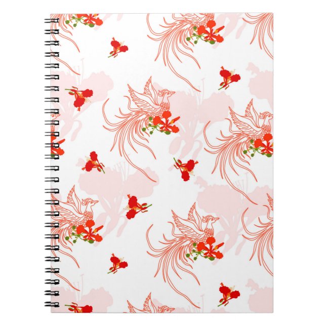 Carnet Phoenix Oiseau Et Phoenix Fleur Motif Sans Faille (Devant)