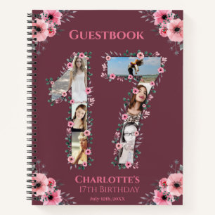 Carnet Photo Collage 17th Birthday Pink Flower Guest Book