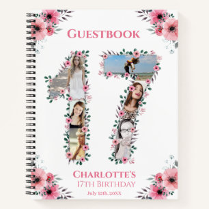 Carnet Photo Collage 17th Birthday Pink Flower Guest Book