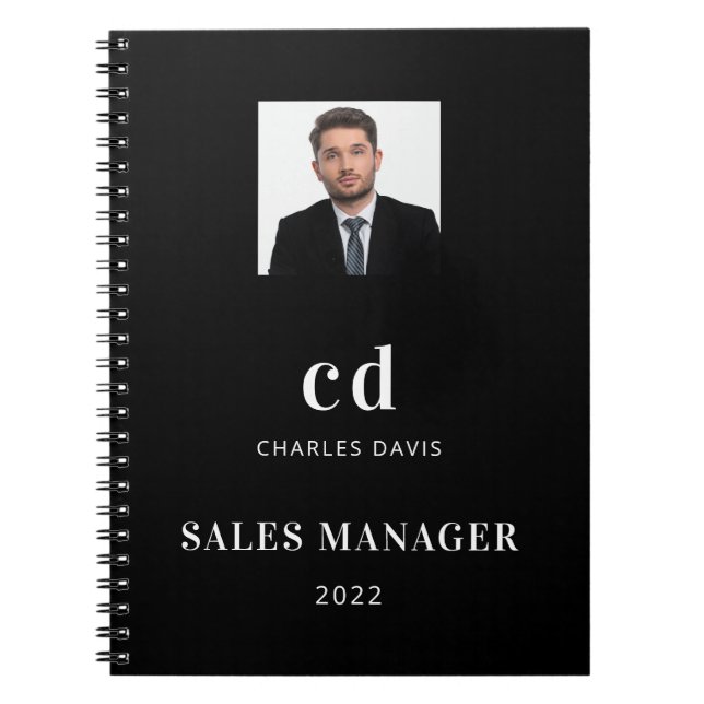 Carnet Photo d'affaires avec initiales de nom en noir et  (Devant)