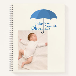 Carnet Photo de bébé, Nom, Date, Parapluie bleu