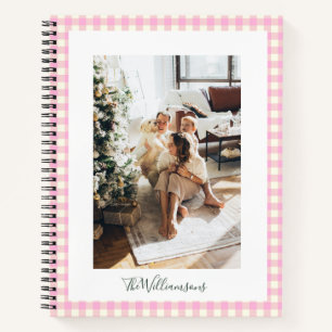 Carnet Photo de famille personnalisé à carreaux rose